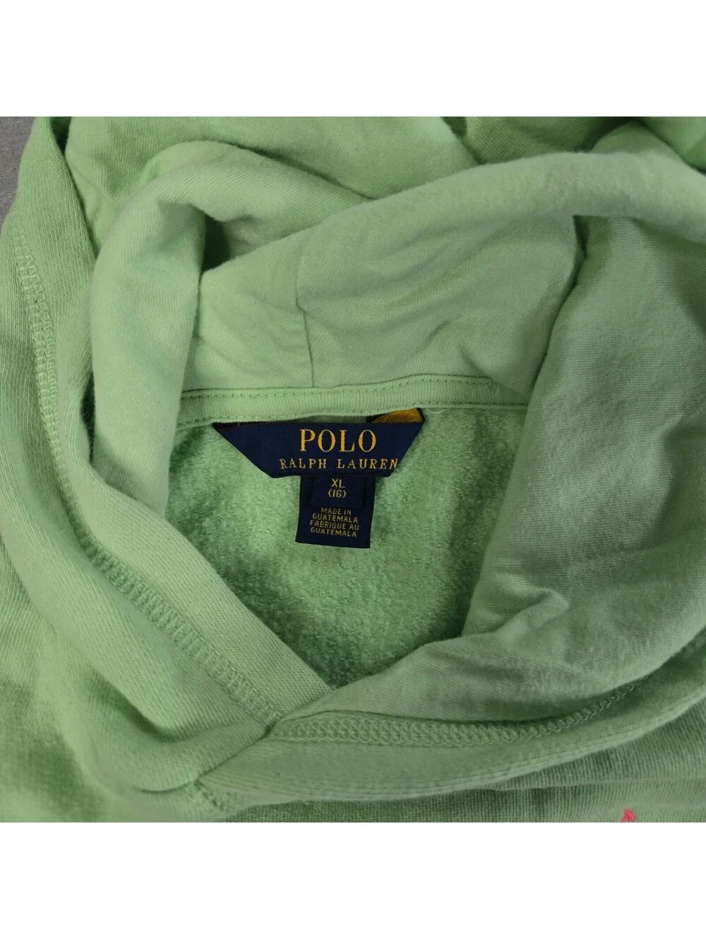 Polo Ralph Lauren Youth XL 16 Fleece Hoodie Green Neon Pink Big Pony Pullover